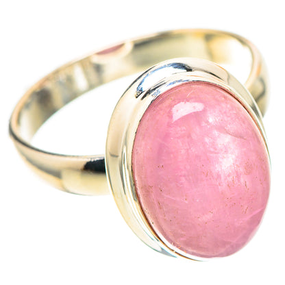 Sterling silver oval pink gemstone ring, size 8, side angle showing band