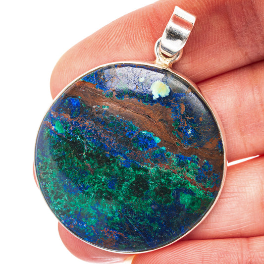 Azurite In Malachite Pendant 1 7/8" (.925 Sterling Silver)