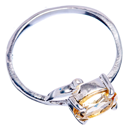 Oval yellow gemstone ring in .925 sterling silver, bird motif on split band
