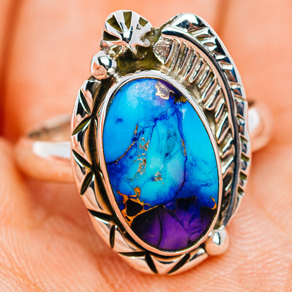 Southwestern Style Violet Blue Dahlia Mohave Turquoise Ring Size 7 (.925 Sterling Silver)