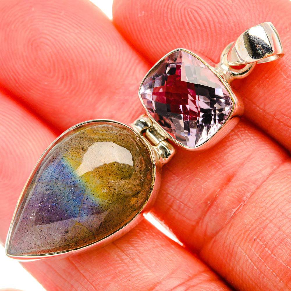 Labradorite, Amethyst Pendant 1 7/8" (925 Sterling Silver) PD38055