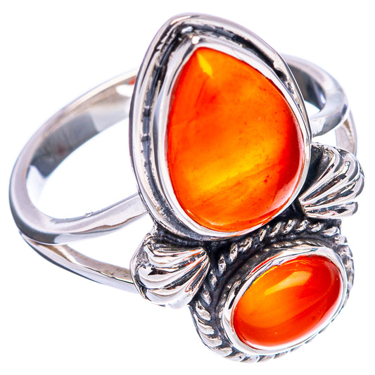 Oval orange carnelian statement ring in ornate .925 sterling silver with double stones