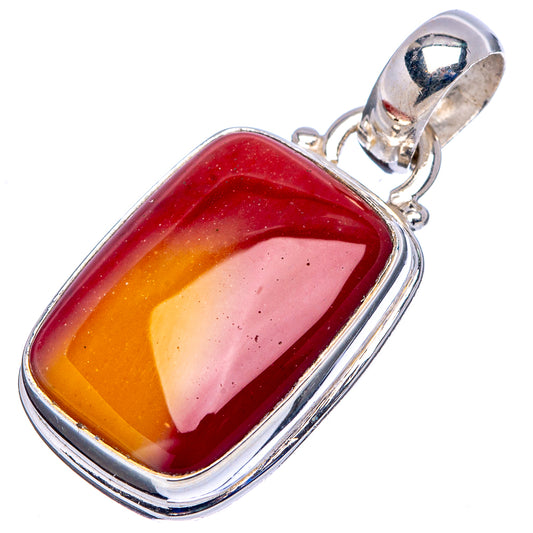 Sterling silver mookaite pendant, red-orange rectangular stone bezel