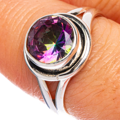 925 sterling silver ring with bezel-set oval rainbow mystic topaz close-up