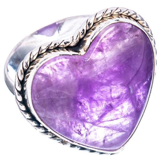 Amethyst heart ring in .925 sterling silver with braided rope side and purple cabochon