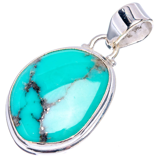Turquoise oval pendant in .925 sterling silver setting with bail, side view.