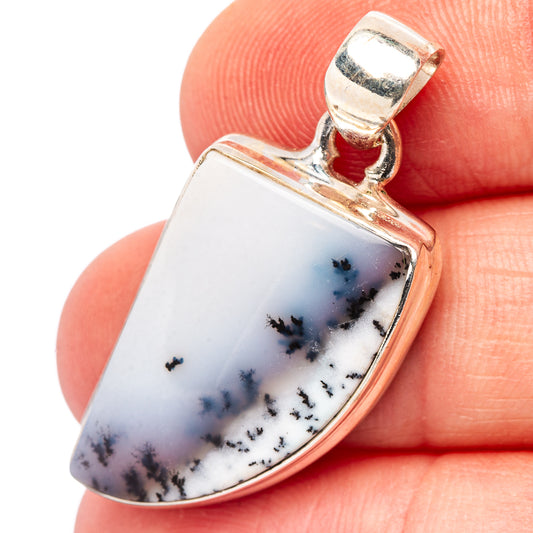 Sterling silver dendritic opal pendant, teardrop stone with dark branch-like patterns