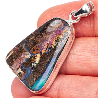 Rare Boulder Opal Pendant 1 5/8" (925 Sterling Silver) P41361