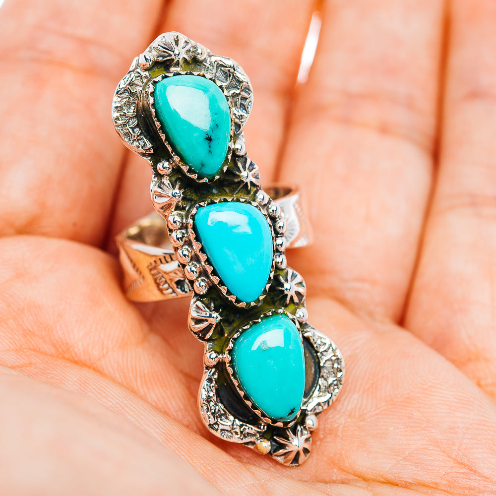 Exclusive Southwestern Style Campitos Turquoise Ring Size 7 Adjustable (.925 Sterling Silver)