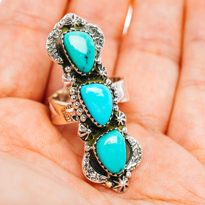 Exclusive Southwestern Style Campitos Turquoise Ring Size 7 Adjustable (.925 Sterling Silver)