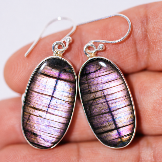 Premium Spectrolite Earrings 1 3/4" (.925 Sterling Silver)