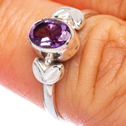 Sterling silver dainty ring with faceted oval amethyst gemstone
