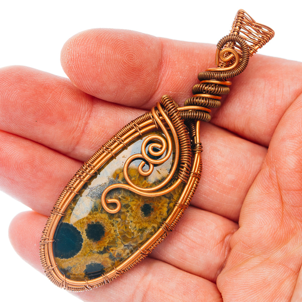 Ocean Jasper Wire Wrap Pendant 3 1/8" (Copper)