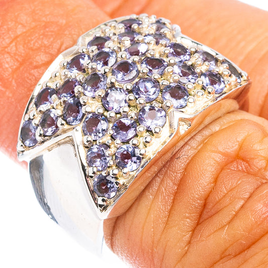 Sterling silver tanzanite ring with round purple gemstones in clustered oval design