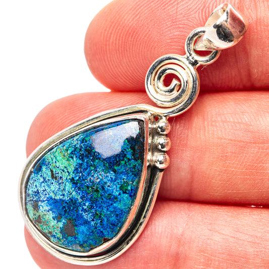 Sterling silver azurite teardrop pendant with blue-green stone, rope bail detail