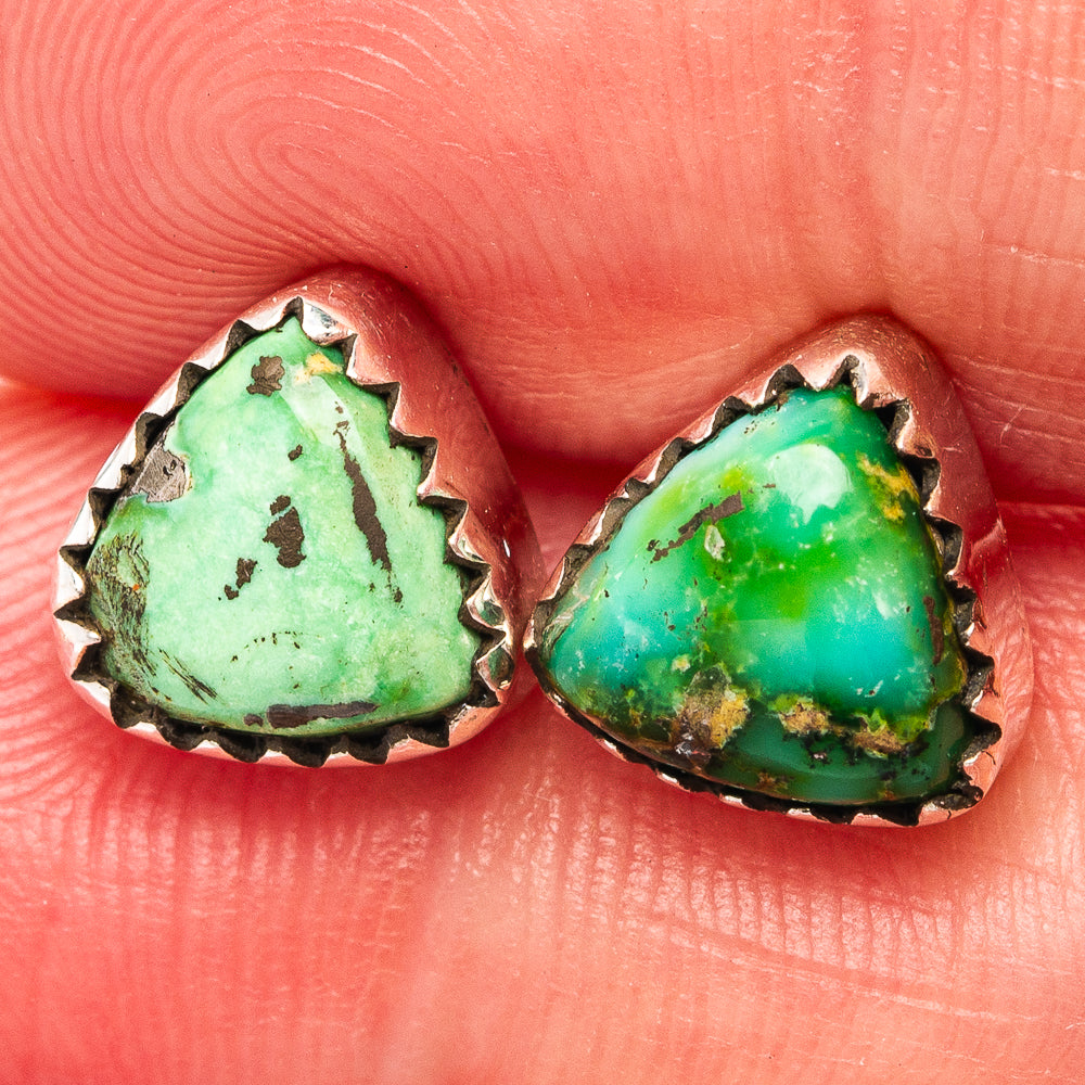 Turquoise teardrop stud earrings in .925 sterling silver, sawtooth bezel
