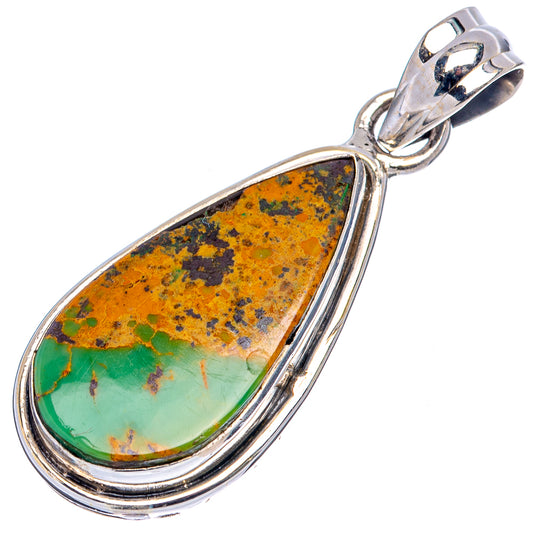Teardrop turquoise pendant in .925 sterling silver with bail ring, orange-green stone matrix