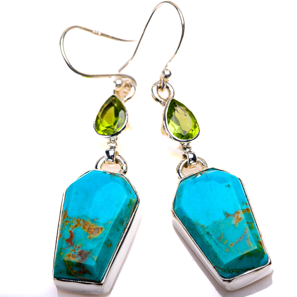 Chrysocolla, Peridot Earrings 1 7/8" (925 Sterling Silver) EARR432163