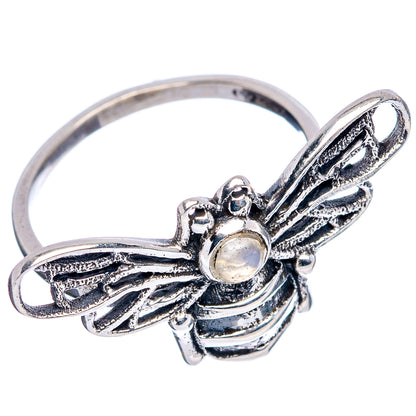 Rainbow Moonstone Bee Dainty Ring Size 6.75 (.925 Sterling Silver)