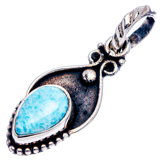 Sterling silver larimar pendant with oval blue stone and scalloped bezel