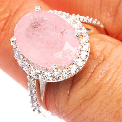 Faceted Rose Quartz, Cubic Zirconia Ring Size 7 (.925 Sterling Silver)