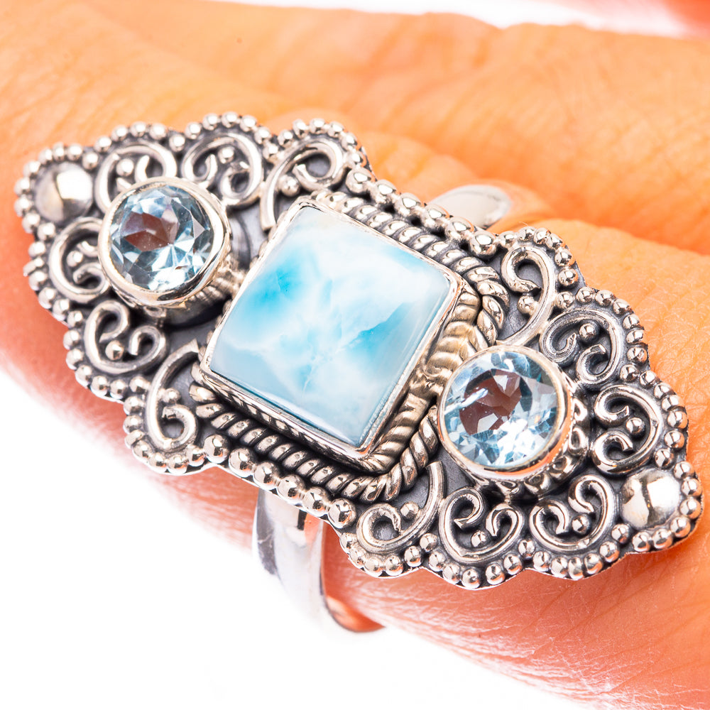 Large Larimar, Blue Topaz Ring Size 8.75 (925 Sterling Silver) R141633
