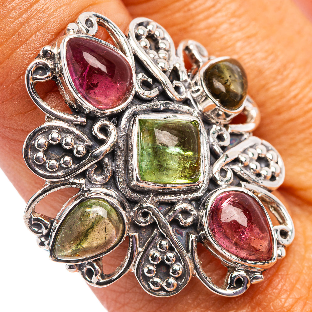 Signature Green & Pink Tourmaline Ring Size 8.75 (.925 Sterling Silver)