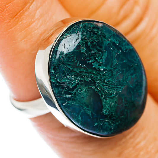 Green Moss Agate Ring Size 7 (German Silver)