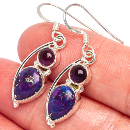 Purple Copper Composite Turquoise, Amethyst Earrings 1 3/8" (925 Sterling Silver) E433433