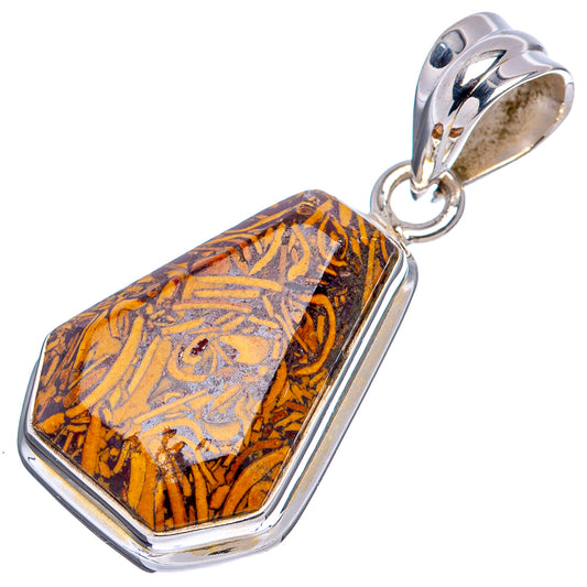 Sterling silver jasper pendant with geometric amber fossil pattern and loop bail