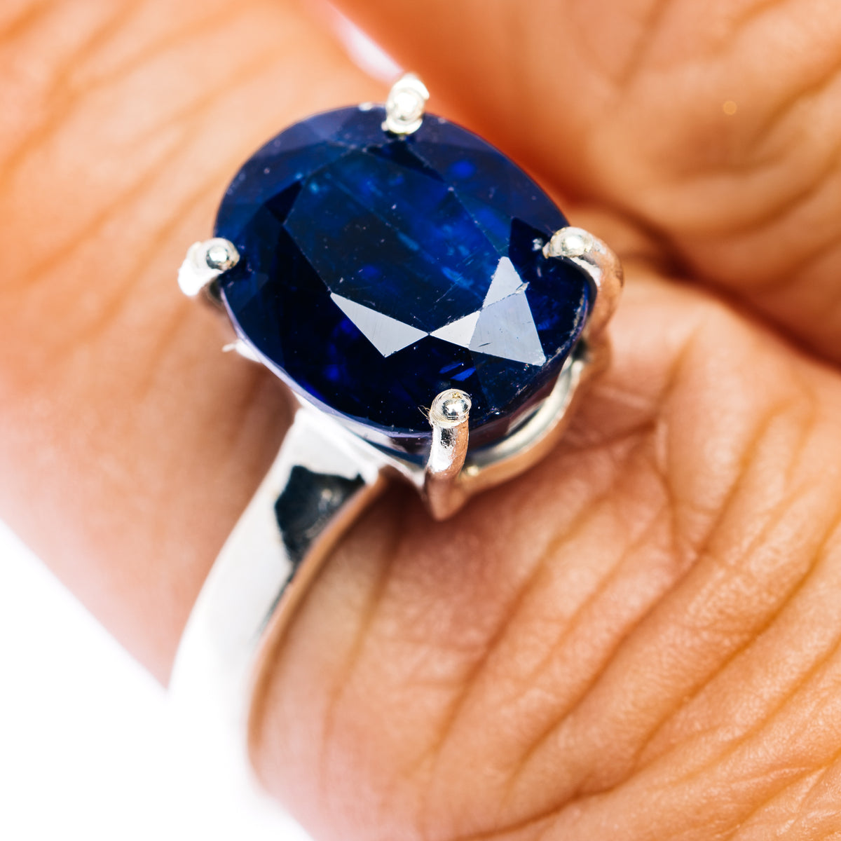 Faceted Sapphire Blue Kyanite Ring Size 7.75 (.925 Sterling Silver)