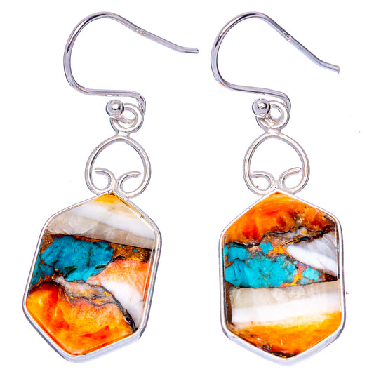 Spiny Oyster Turquoise Earrings 1 5/8" (925 Sterling Silver) E1264