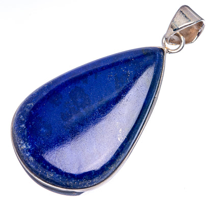 Lapis lazuli teardrop pendant with silver bezel and bail, glossy blue stone