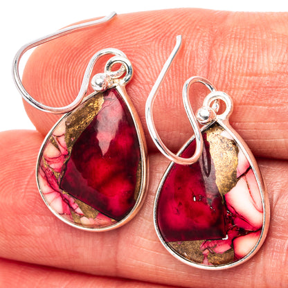 Red Dahlia Mohave Turquoise Earrings 1 1/4" (.925 Sterling Silver)
