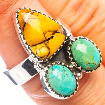 Exclusive Honey Dahlia & Mohave Turquoise Ring Size 7 Adjustable (.925 Sterling Silver)