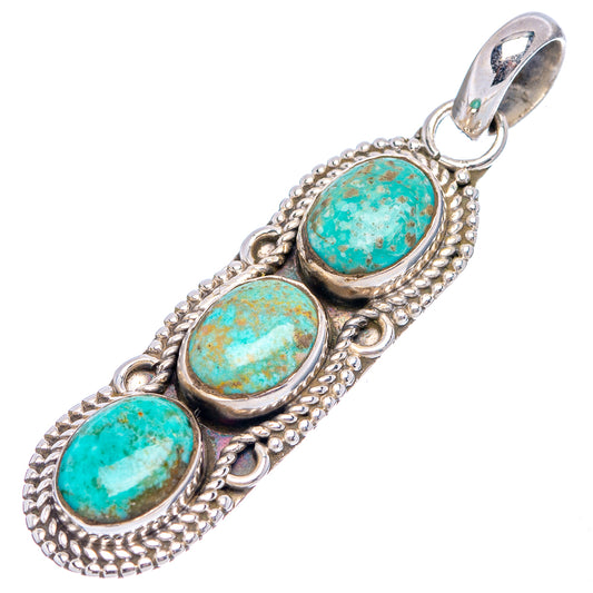 Turquoise pendant .925 sterling silver with three oval turquoise cabochons and ornate frame