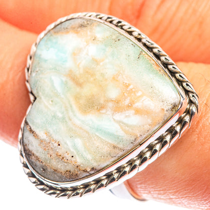 Large Amazonite 925 Sterling Silver Ring Size 8