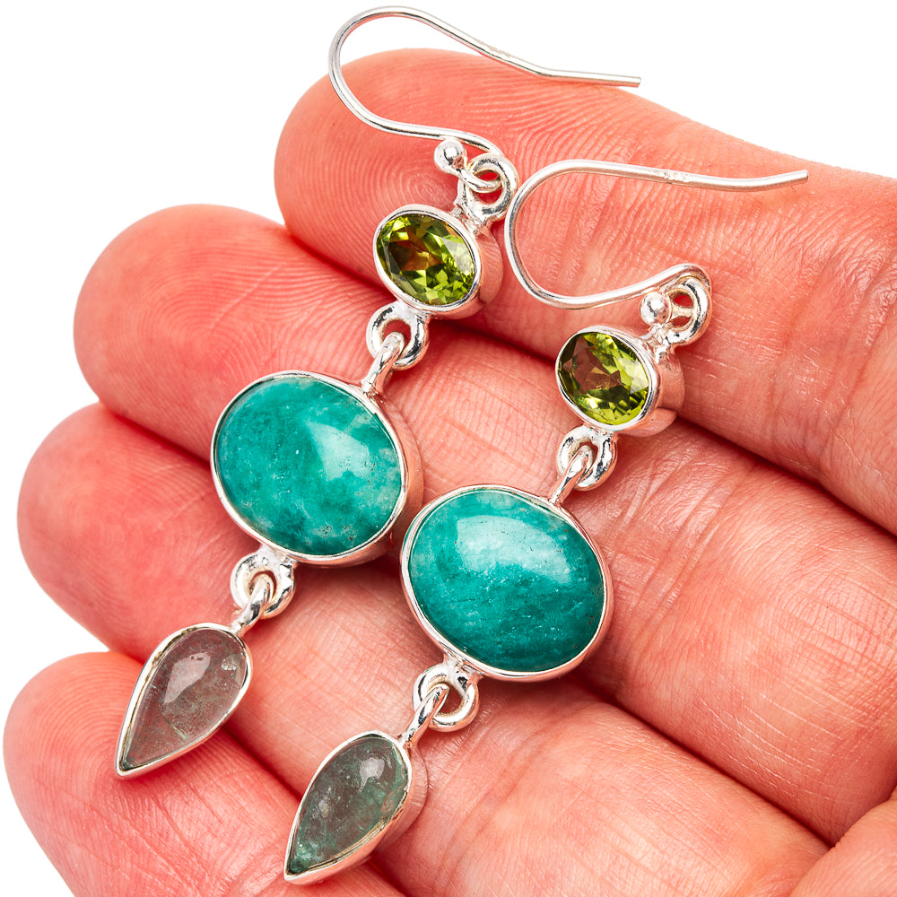 925 sterling silver earrings with round green amazonite and peridot drop charms