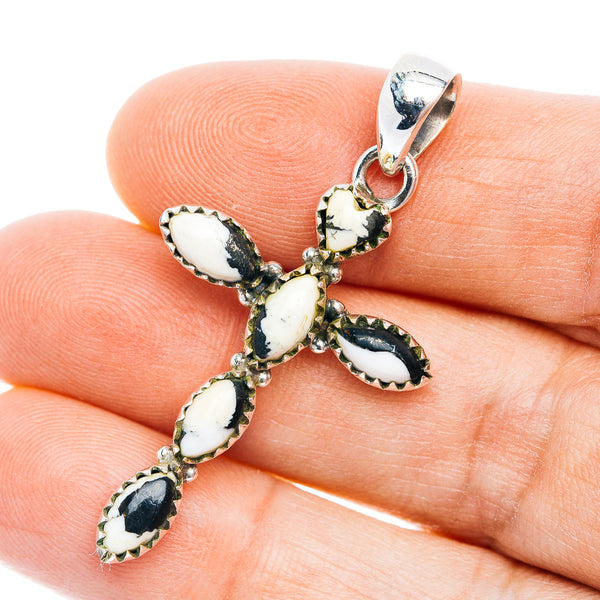 Southwestern Style White Buffalo Turquoise Cross Pendant 1 7/8" (.925 Sterling Silver)