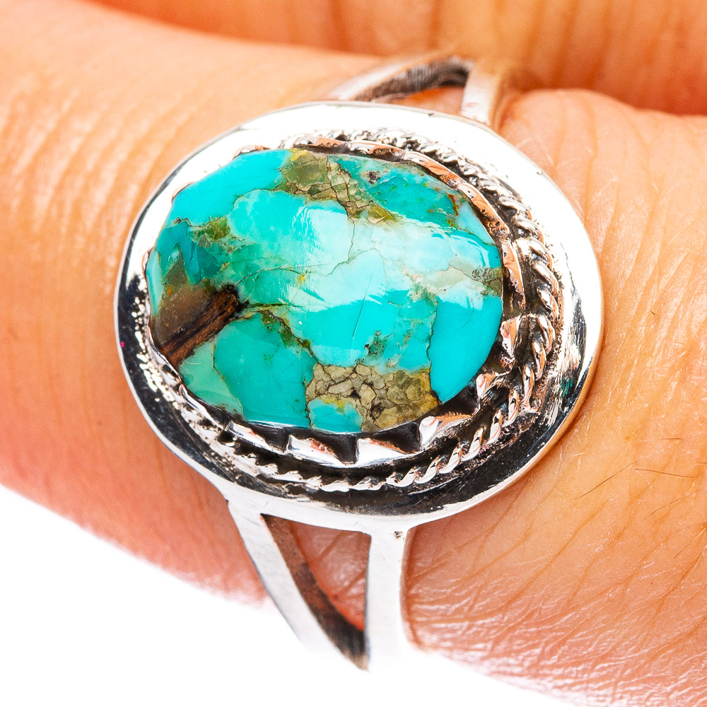 925 sterling silver turquoise ring with oval stone and ornate rope-style bezel