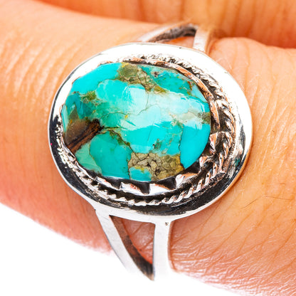 925 sterling silver turquoise ring with oval stone and ornate rope-style bezel