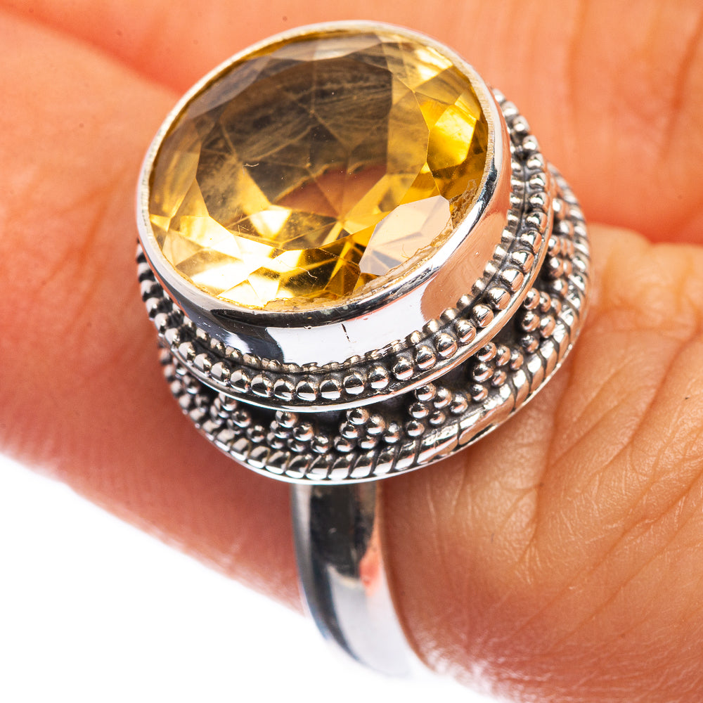 Faceted Citrine 925 Sterling Silver Ring Size 6.25
