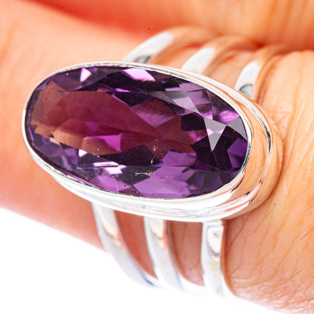 Faceted Amethyst Ring Size 7.25 (925 Sterling Silver) R1732