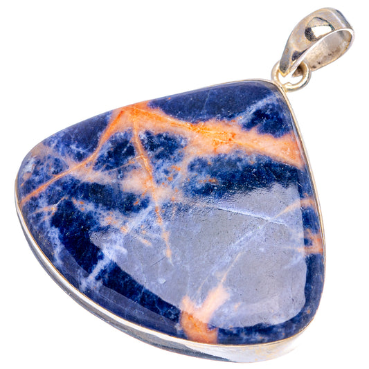 Polished sodalite cabochon pendant framed in sterling silver
