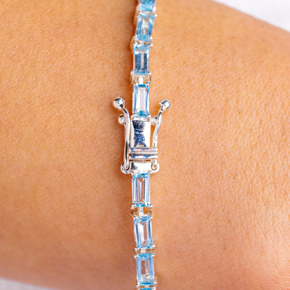 Premium Blue Topaz Tennis Bracelet 7 1/4" (.925 Sterling Silver)
