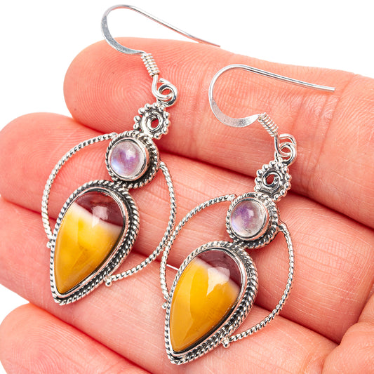 925 sterling silver teardrop earrings, orange-yellow stones with lavender round tops