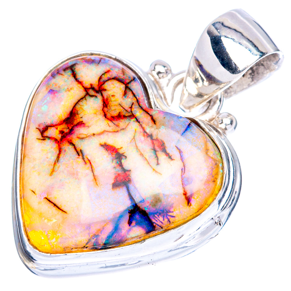 Rare Sterling Opal Heart Pendant 1 1/8" (925 Sterling Silver) P41729