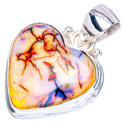 Rare Sterling Opal Heart Pendant 1 1/8" (925 Sterling Silver) P41729