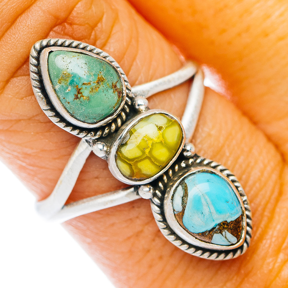 Sonoran Gold Turquoise, Royston Turquoise, Cotton Candy Dahlia Turquoise Ring Size 9 (.925 Sterling Silver)