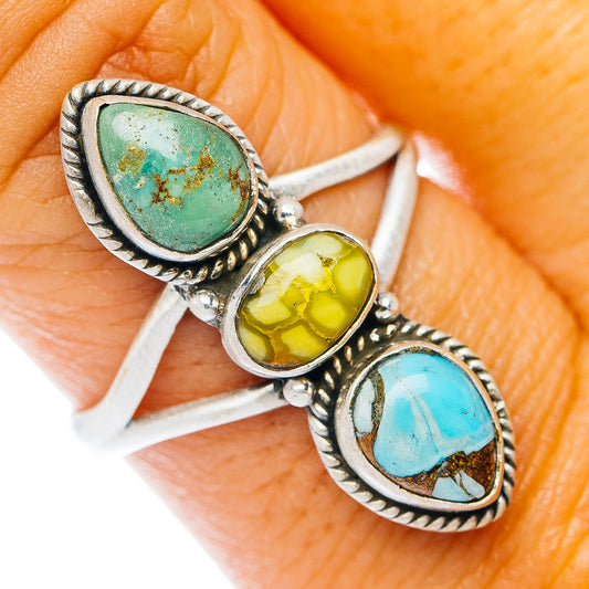 Sonoran Gold Turquoise, Royston Turquoise, Cotton Candy Dahlia Turquoise Ring Size 9 (.925 Sterling Silver)